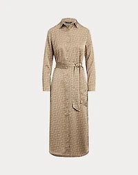Geo-Print Satin Charmeuse Shirtdress
