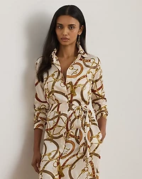 Belting-Print Twill Shirtdress