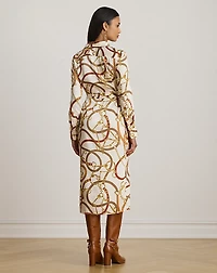 Belting-Print Twill Shirtdress