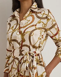 Belting-Print Twill Shirtdress