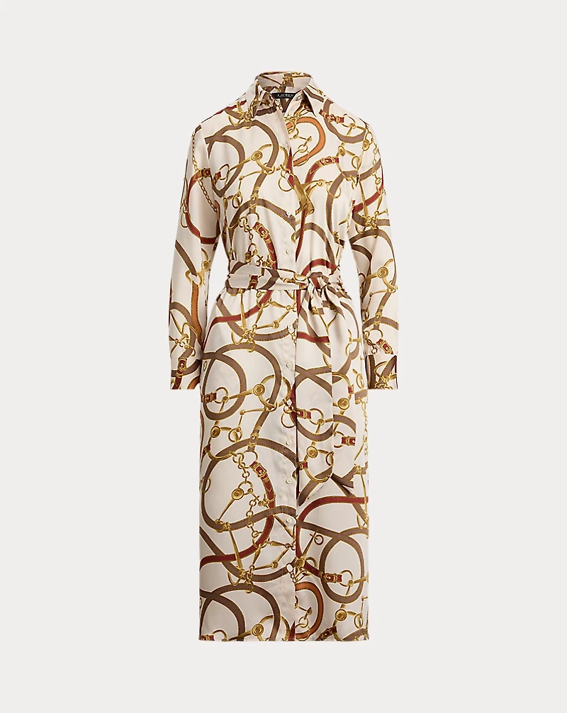 Belting-Print Twill Shirtdress