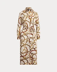 Belting-Print Twill Shirtdress