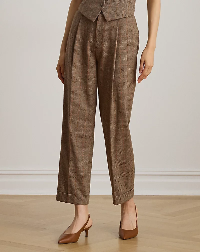 Glen Plaid Pleated Cropped Pant
