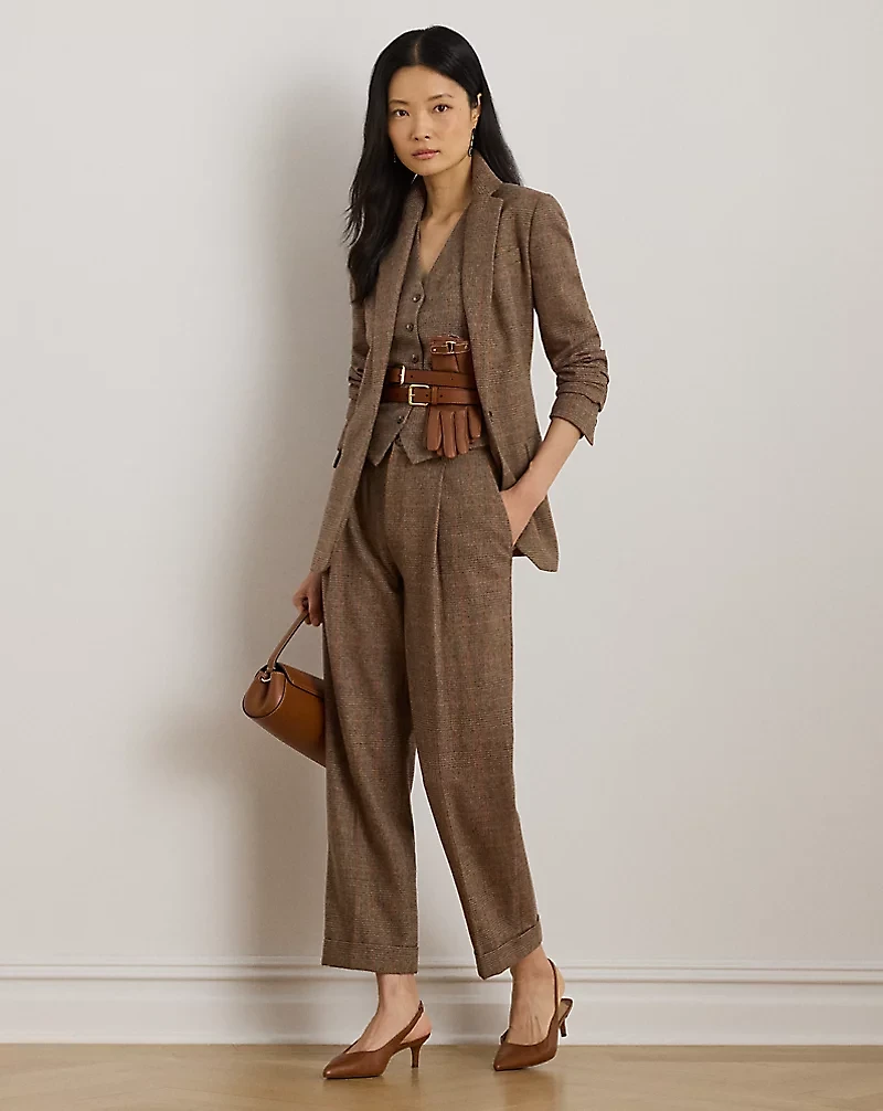 Glen Plaid Pleated Cropped Pant