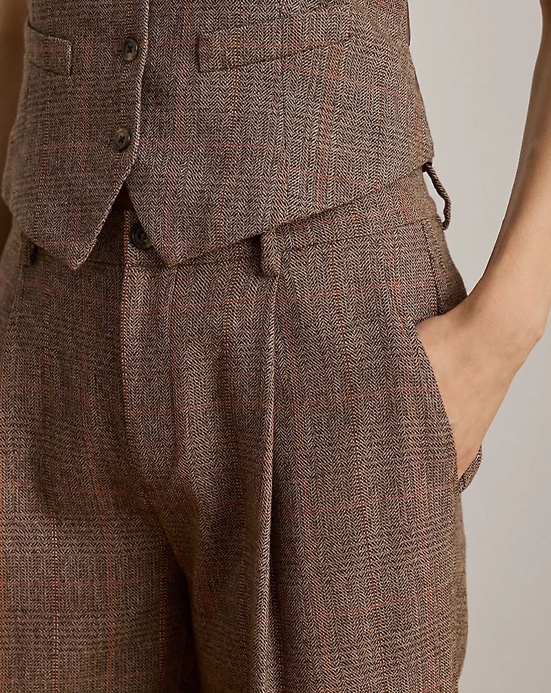 Glen Plaid Pleated Cropped Pant