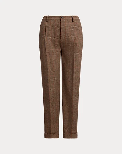 Glen Plaid Pleated Cropped Pant