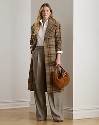 Pleated Wool Herringbone Wide-Leg Pant
