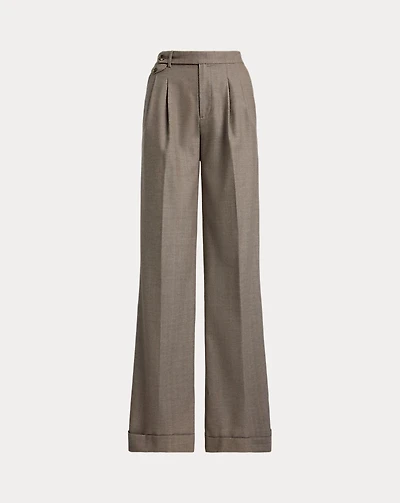 Pleated Wool Herringbone Wide-Leg Pant
