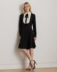 Two-Tone Georgette Tie-Neck Dress