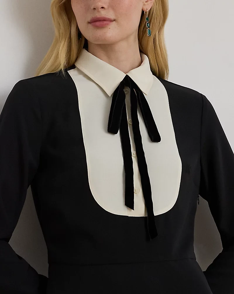 Two-Tone Georgette Tie-Neck Dress