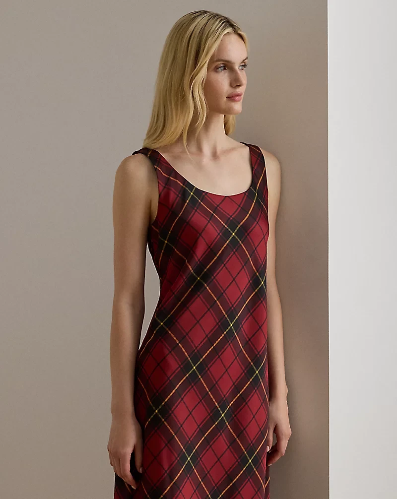 Plaid Satin Sleeveless Cocktail Dress