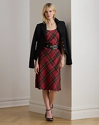 Plaid Satin Sleeveless Cocktail Dress