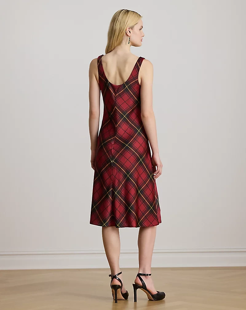 Plaid Satin Sleeveless Cocktail Dress