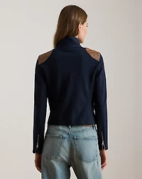 Faux-Leather-Trim Ponte Moto Jacket