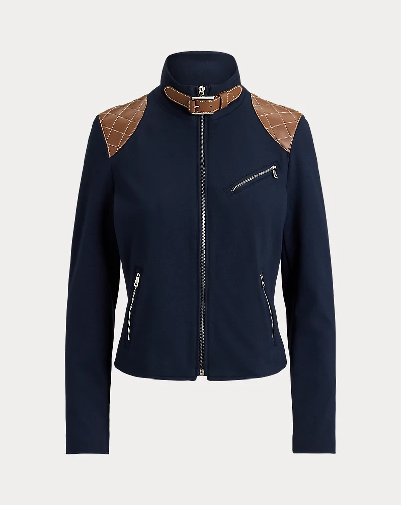 Faux-Leather-Trim Ponte Moto Jacket