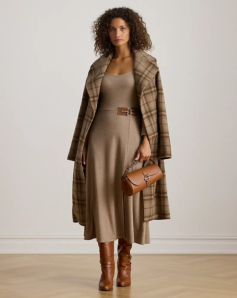 Buckle-Trim Rib-Knit Midi Dress