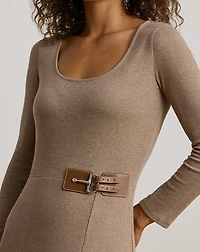 Buckle-Trim Rib-Knit Midi Dress