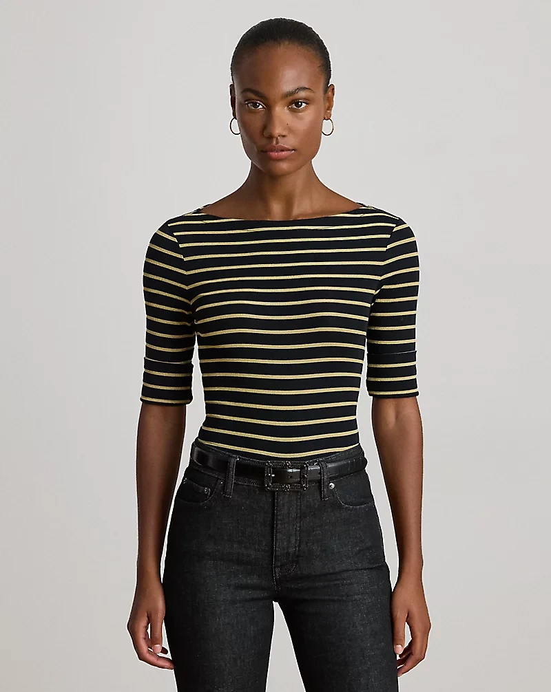 Metallic Striped Boatneck Tee