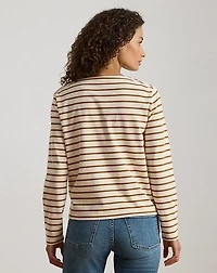 Striped Jersey Snap-Trim Boatneck Top