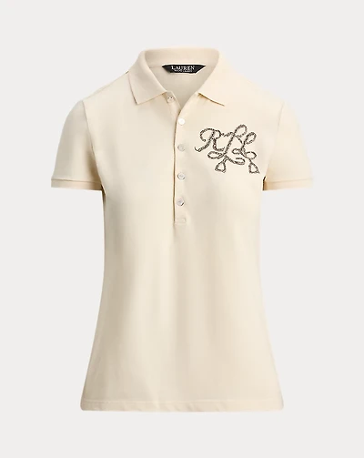 Beaded-Logo Cotton Piqué Polo Shirt