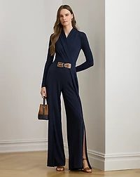 Buckle-Trim Jersey Surplice Jumpsuit