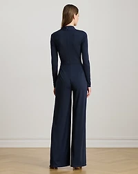 Buckle-Trim Jersey Surplice Jumpsuit