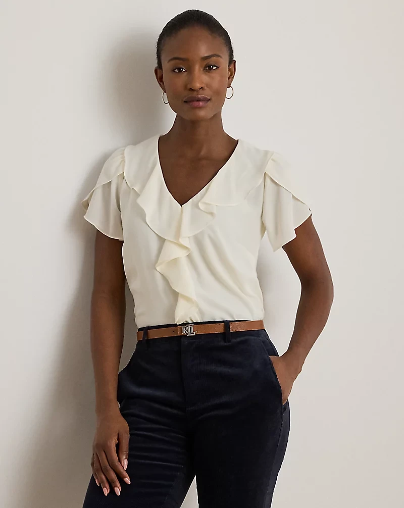 Ruffle-Trim Georgette Blouse