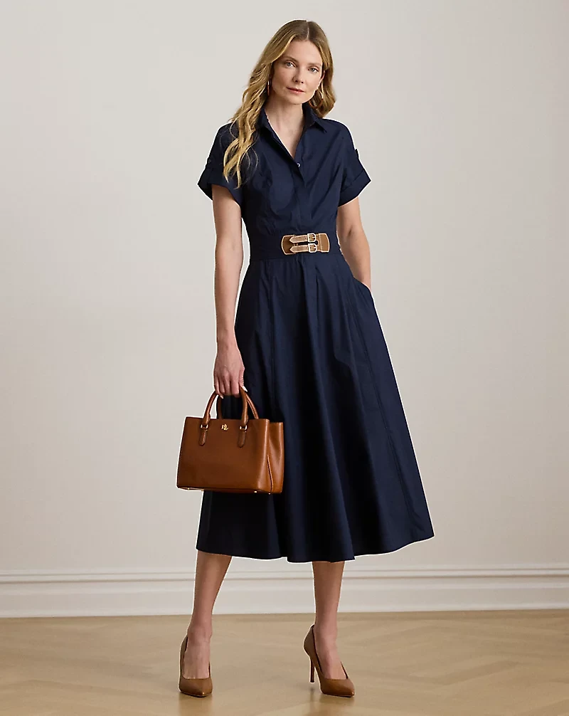 Buckle-Trim Stretch-Cotton Blend Dress