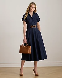 Buckle-Trim Stretch-Cotton Blend Dress