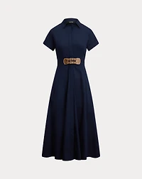Buckle-Trim Stretch-Cotton Blend Dress