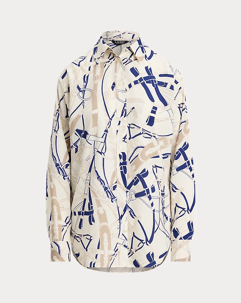 Relaxed Fit Belting-Print Crepe Shirt
