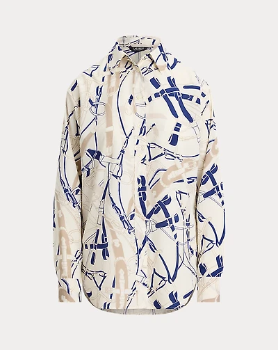 Relaxed Fit Belting-Print Crepe Shirt
