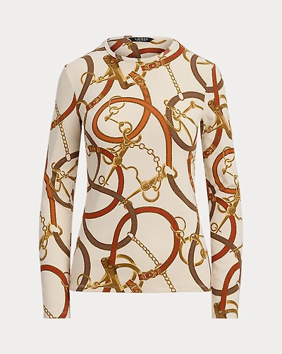 Belting-Print Cotton Long-Sleeve Tee