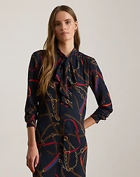 Print Georgette Tie-Neck Shirtdress