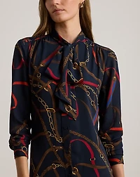 Print Georgette Tie-Neck Shirtdress