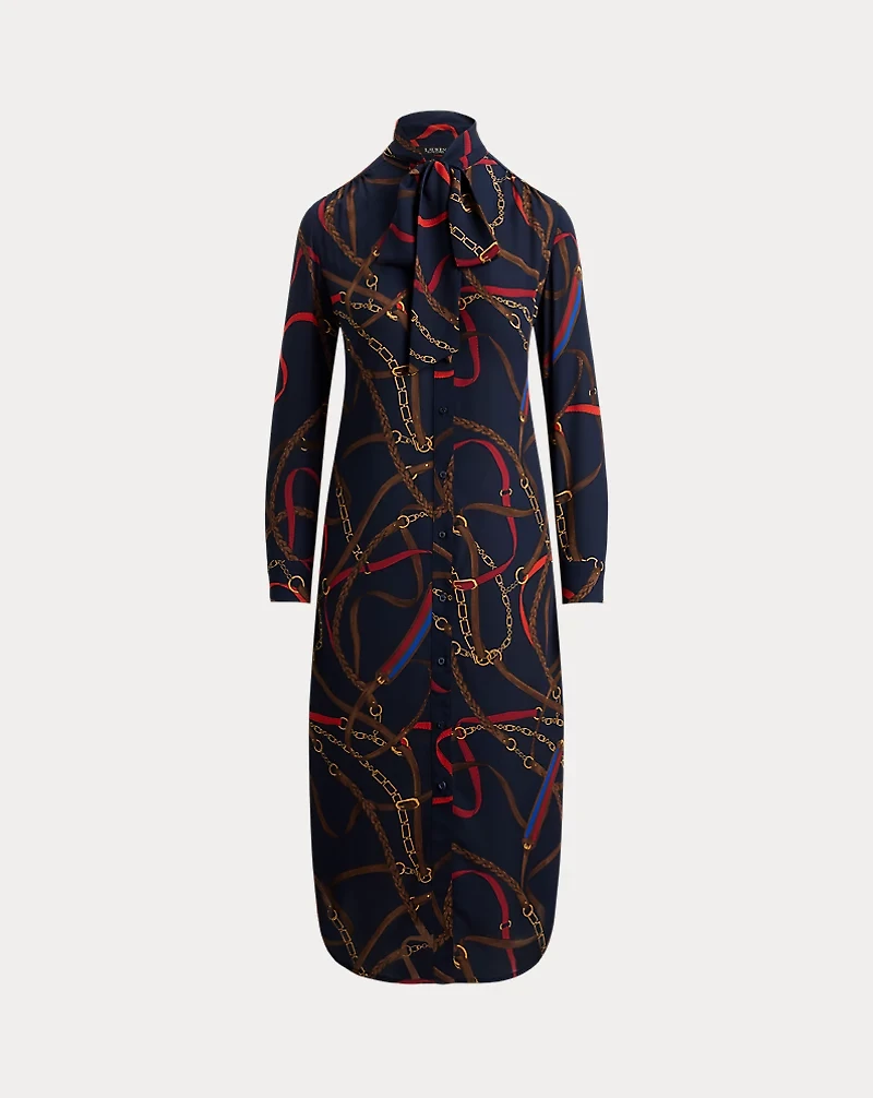 Print Georgette Tie-Neck Shirtdress