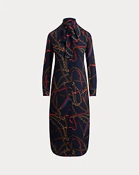 Print Georgette Tie-Neck Shirtdress