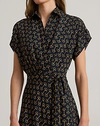 Geo-Print Belted Crepe Dress