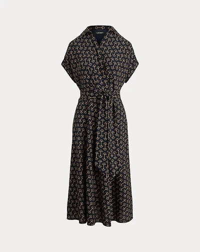 Geo-Print Belted Crepe Dress
