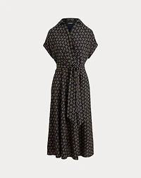 Geo-Print Belted Crepe Dress