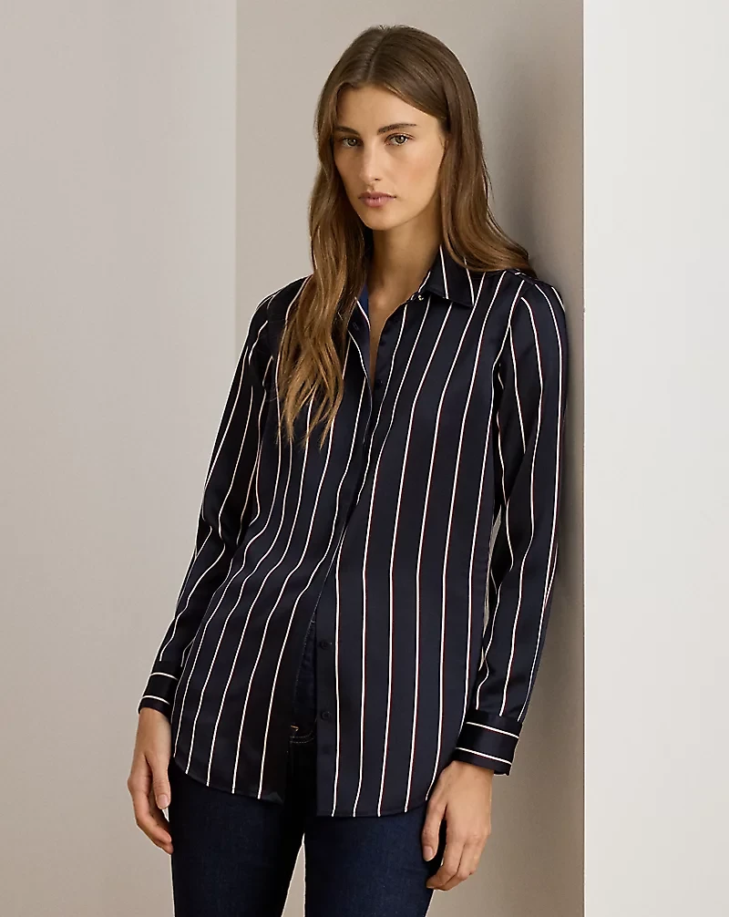 Classic Fit Striped Charmeuse Shirt