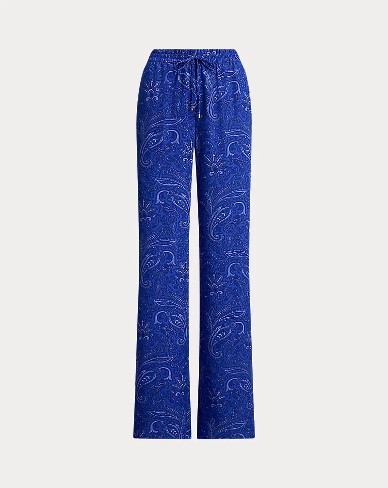 Paisley Crepe Wide-Leg Pant