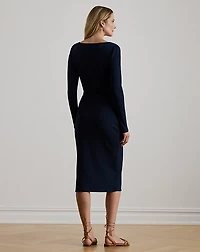 Button-Trim Rib-Knit Dress