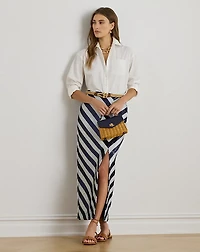 Striped Sequined Pencil Midi Skirt