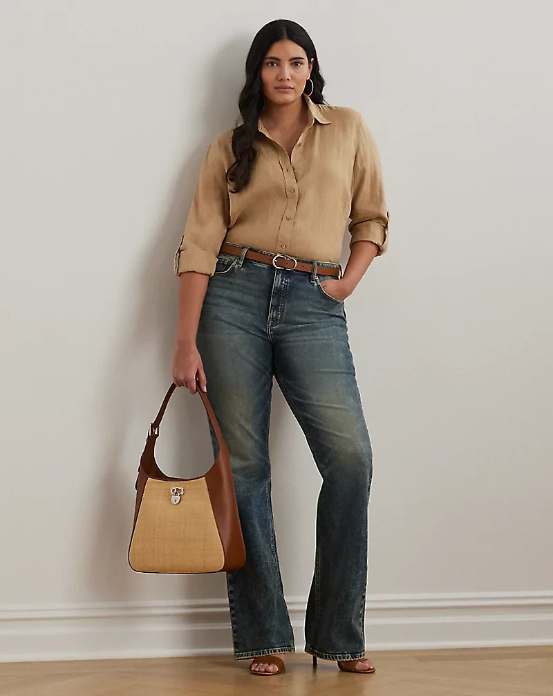 Relaxed Fit Linen Roll Tab–Sleeve Shirt