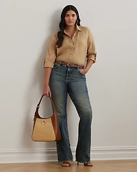 Relaxed Fit Linen Roll Tab–Sleeve Shirt