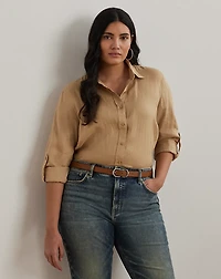 Relaxed Fit Linen Roll Tab–Sleeve Shirt