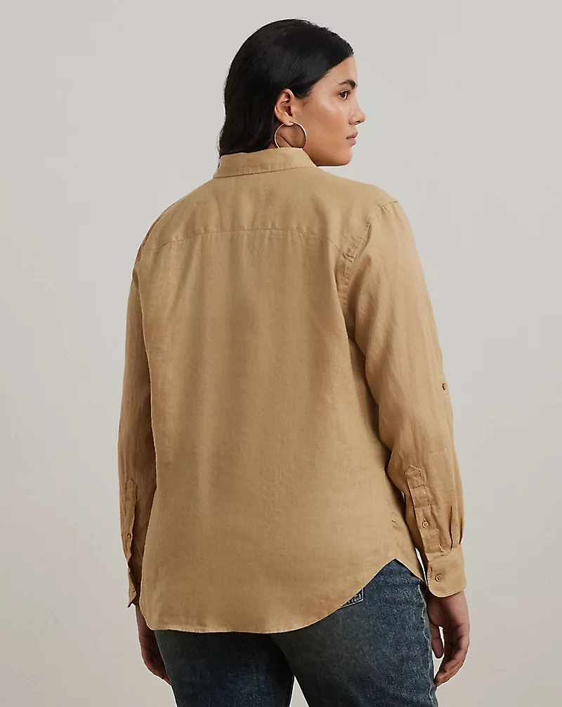 Relaxed Fit Linen Roll Tab–Sleeve Shirt