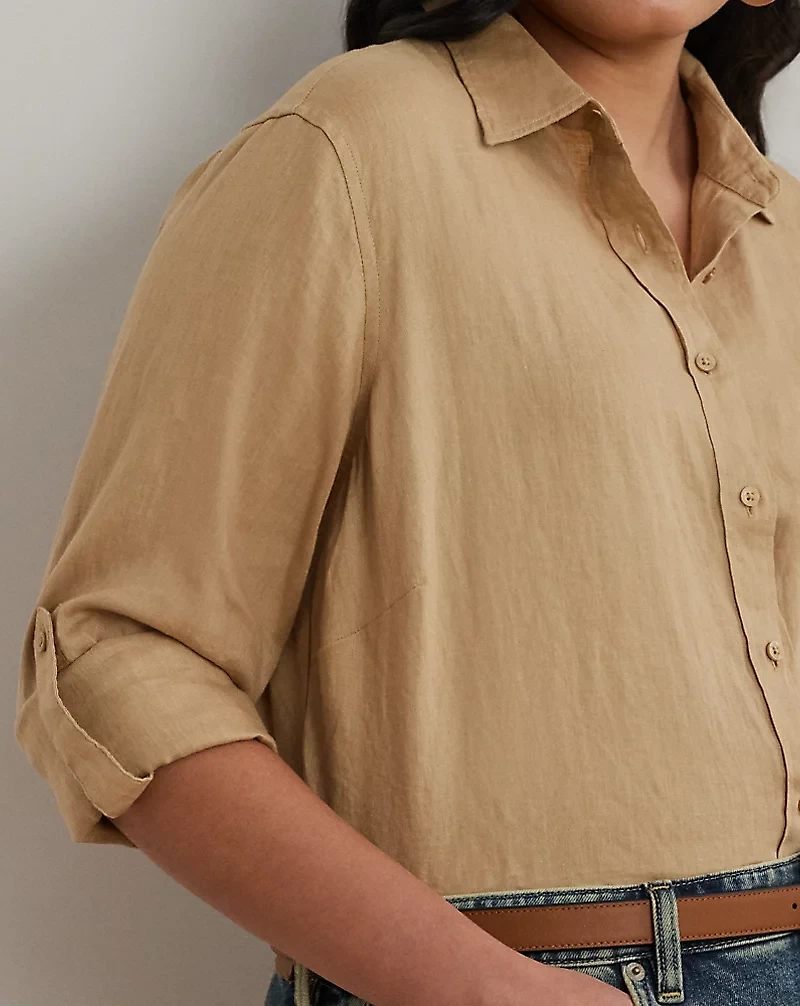 Relaxed Fit Linen Roll Tab–Sleeve Shirt