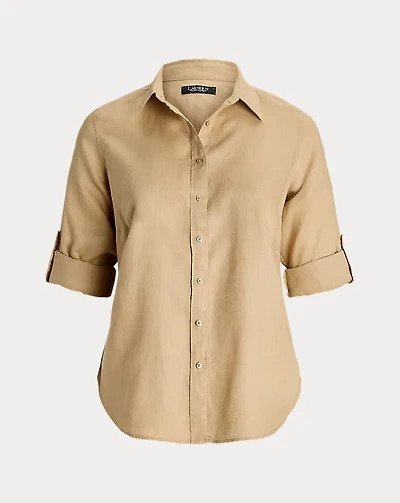 Relaxed Fit Linen Roll Tab–Sleeve Shirt